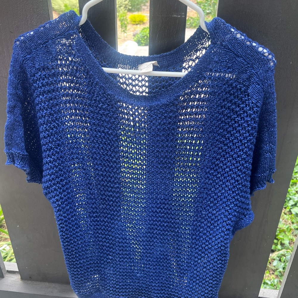 Navy Blue Knit Short Sleeve Sweater
